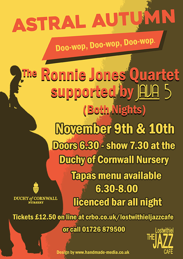 Lostwithiel Jazz Cafe presents Astral Autumn on 9th and 10th November at Duchy of Cornwall Nursery